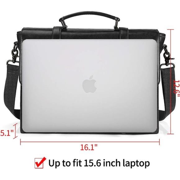 Leather Mens Messenger Bag Vintage 15.6 Inch Waterproof Leather Laptop Breifcase - Picture 5 of 7